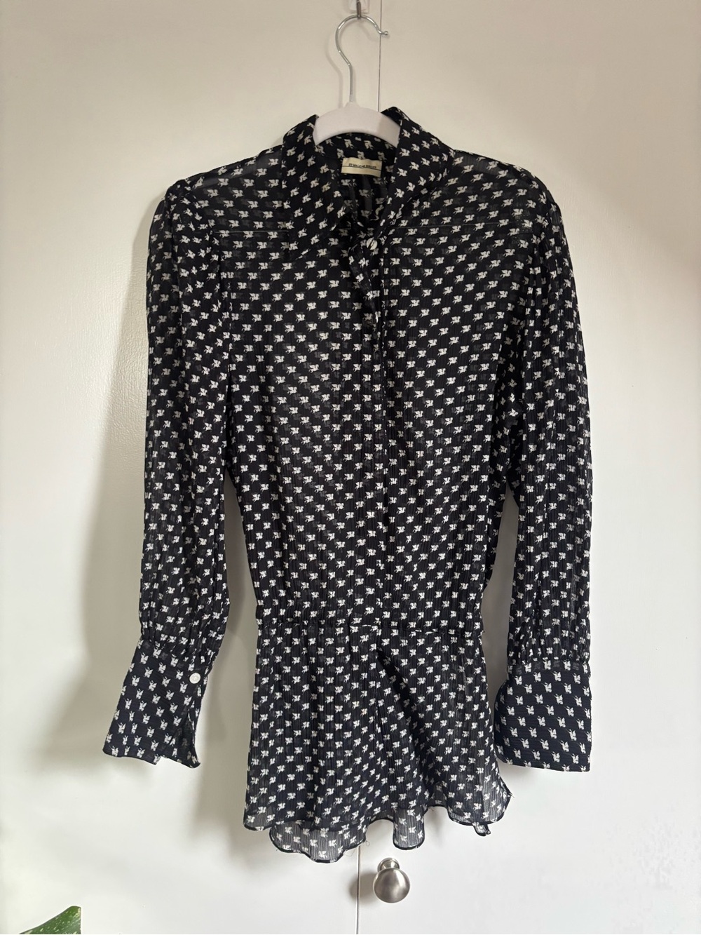 By Malene Birger Lacerosa Silk Blend Pegasus Print Belted Blouse Sz 34 / XS